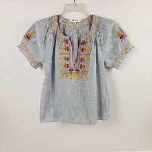 Madewell XXS Blue White Stripe Embroidered Womens Top Blouse Summer Spring